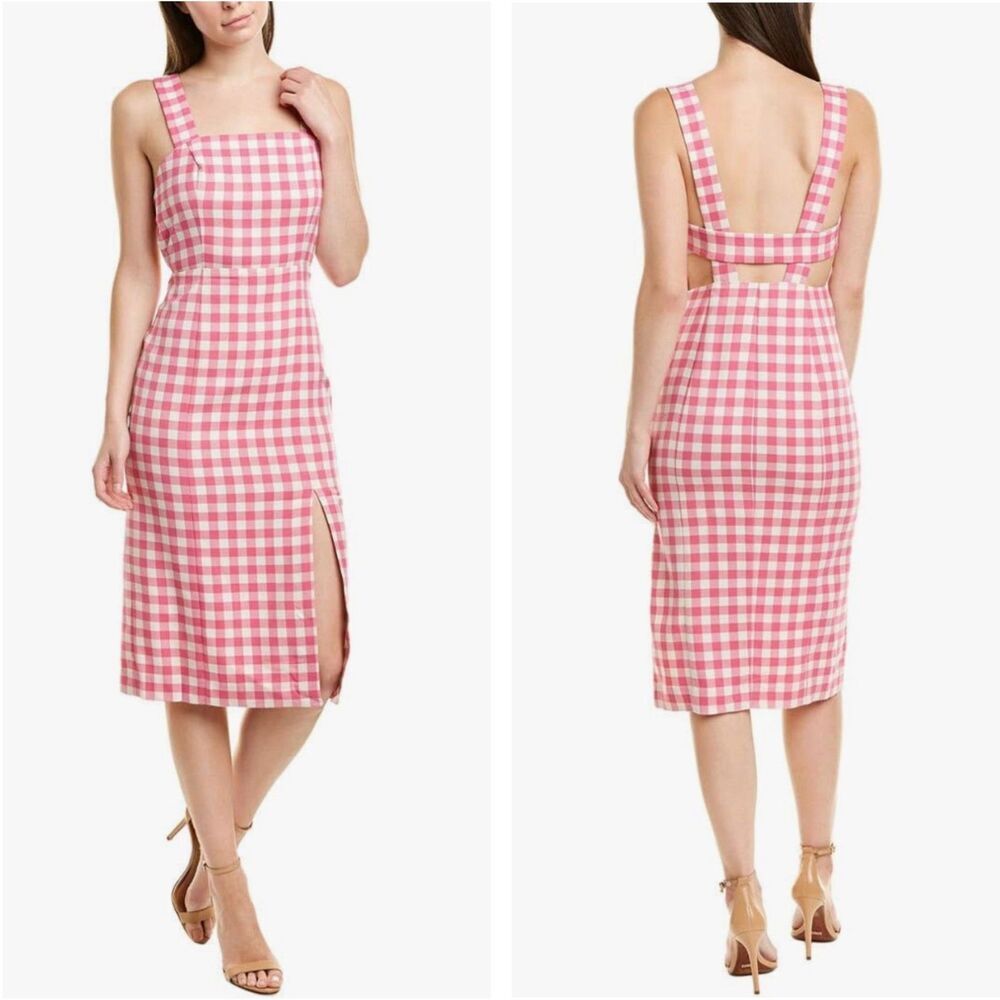 Finders Keepers Pink Gingham Gigi Midi Dress Size 6